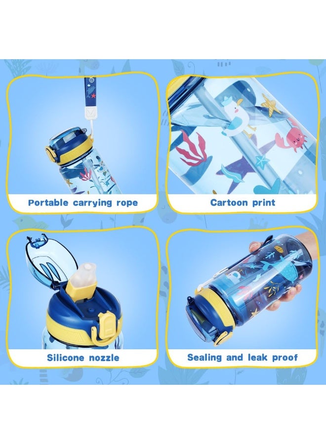 السيد باندا مطارة أطفال، 1 قطعة 600 مل زجاجة مياه للمدرسة، قارورة أطفال تريتان خالية من BPA، مطارة شرب ضد التسرب مع شفاط للأولاد والبنات، كوب ماء رياضي محمول للأنشطة الخارجية والسفر، (حوت أزرق) - Image 5